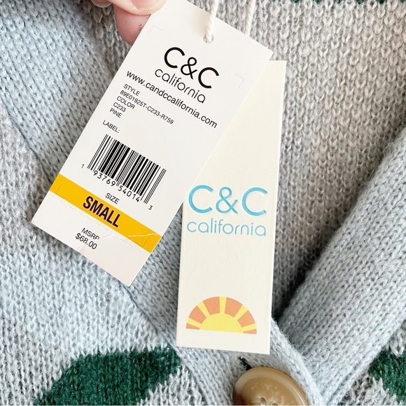 New C&C CALIFORNIA Aztec Print Oversized Cropped Cardigan V Neck Blue Sweater S - Picture 13 of 13